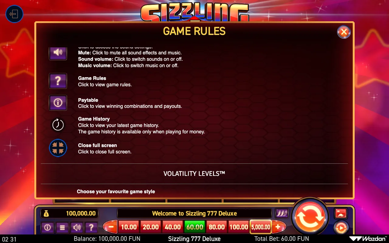 Game rules, page 6 — Sizzling 777 Deluxe