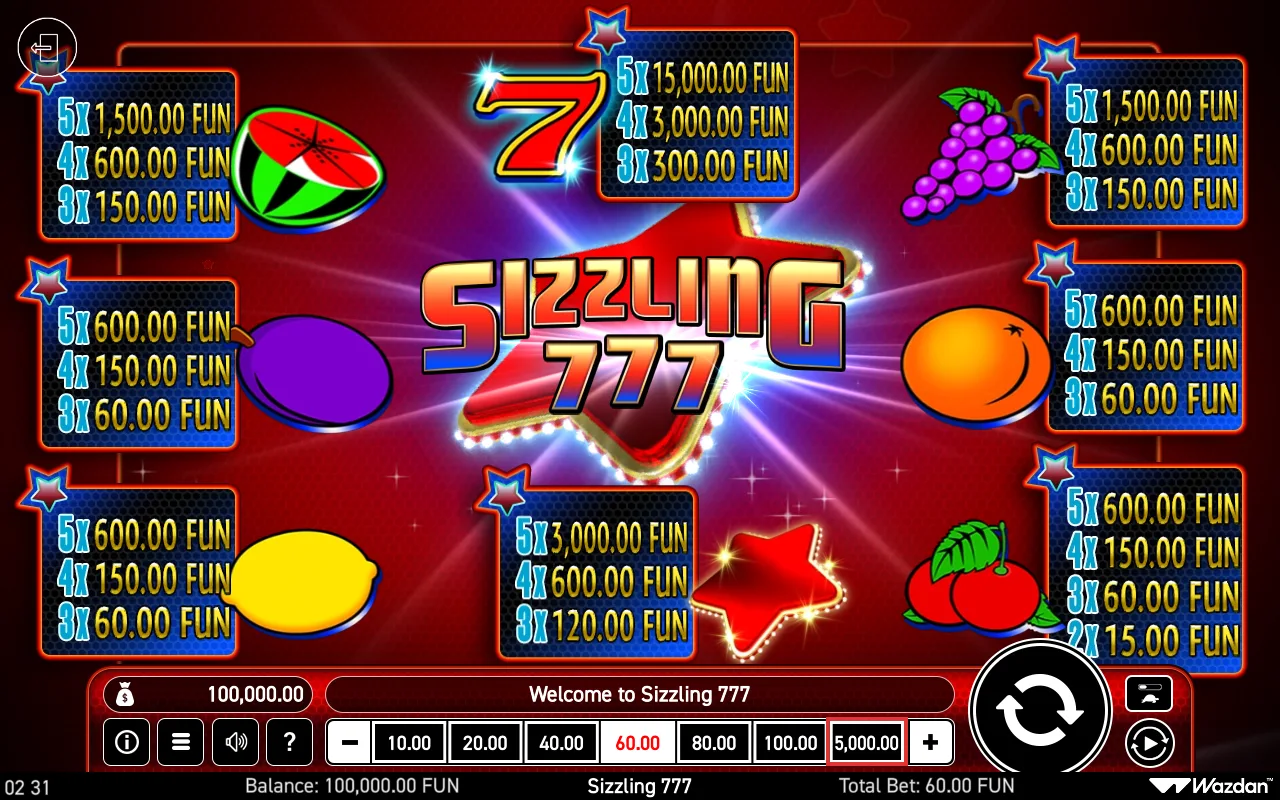 Game rules, page 1 — Sizzling 777