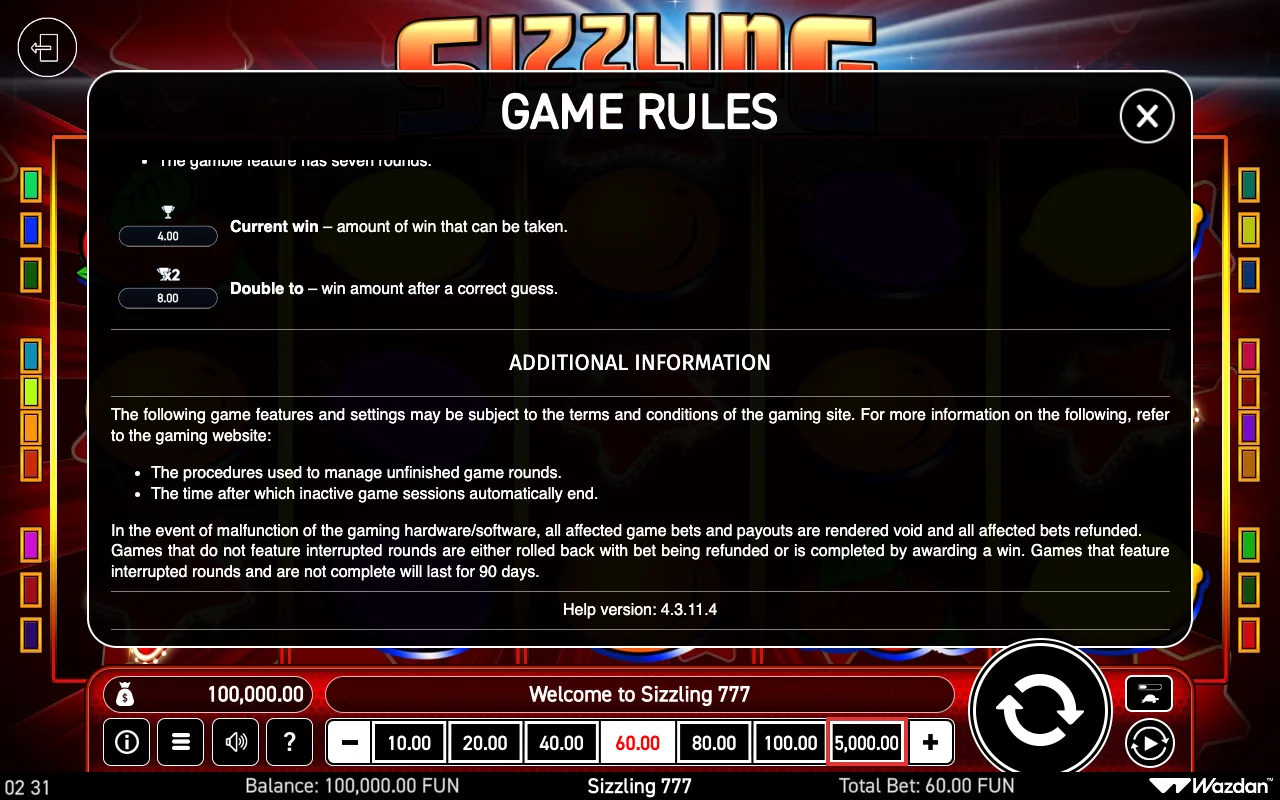 Game rules, page 7 — Sizzling 777