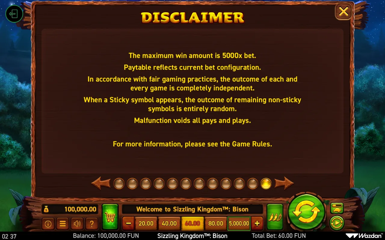 Game rules, page 12 — Sizzling Kingdom Bison