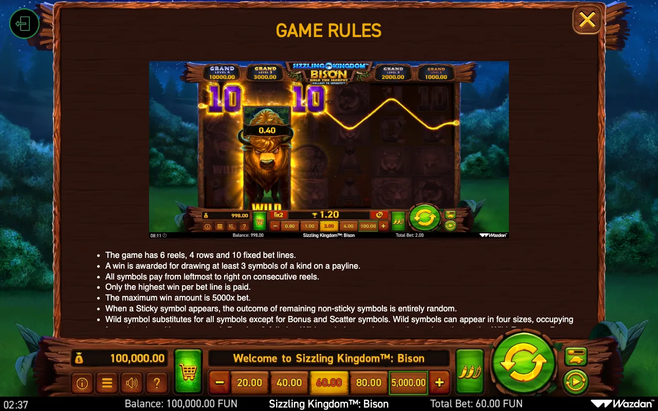 Game rules, page 13 — Sizzling Kingdom Bison