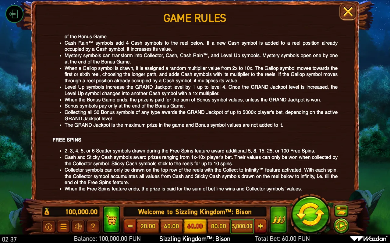 Game rules, page 14 — Sizzling Kingdom Bison