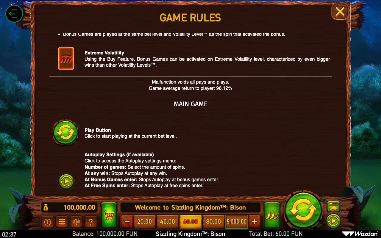 Game rules, page 15 — Sizzling Kingdom Bison