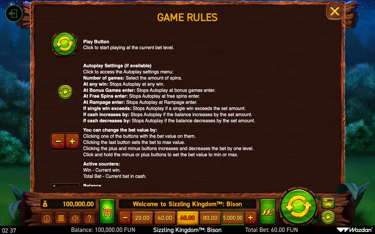 Game rules, page 16 — Sizzling Kingdom Bison
