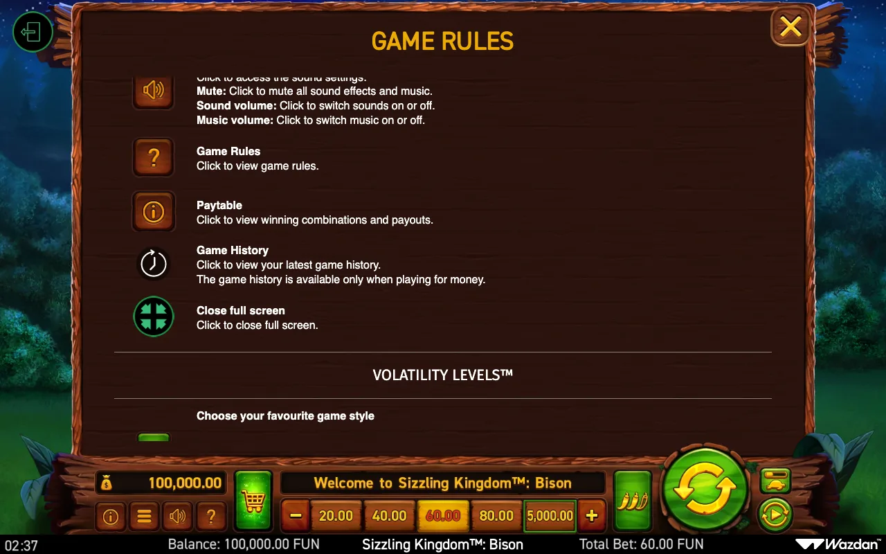 Game rules, page 17 — Sizzling Kingdom Bison