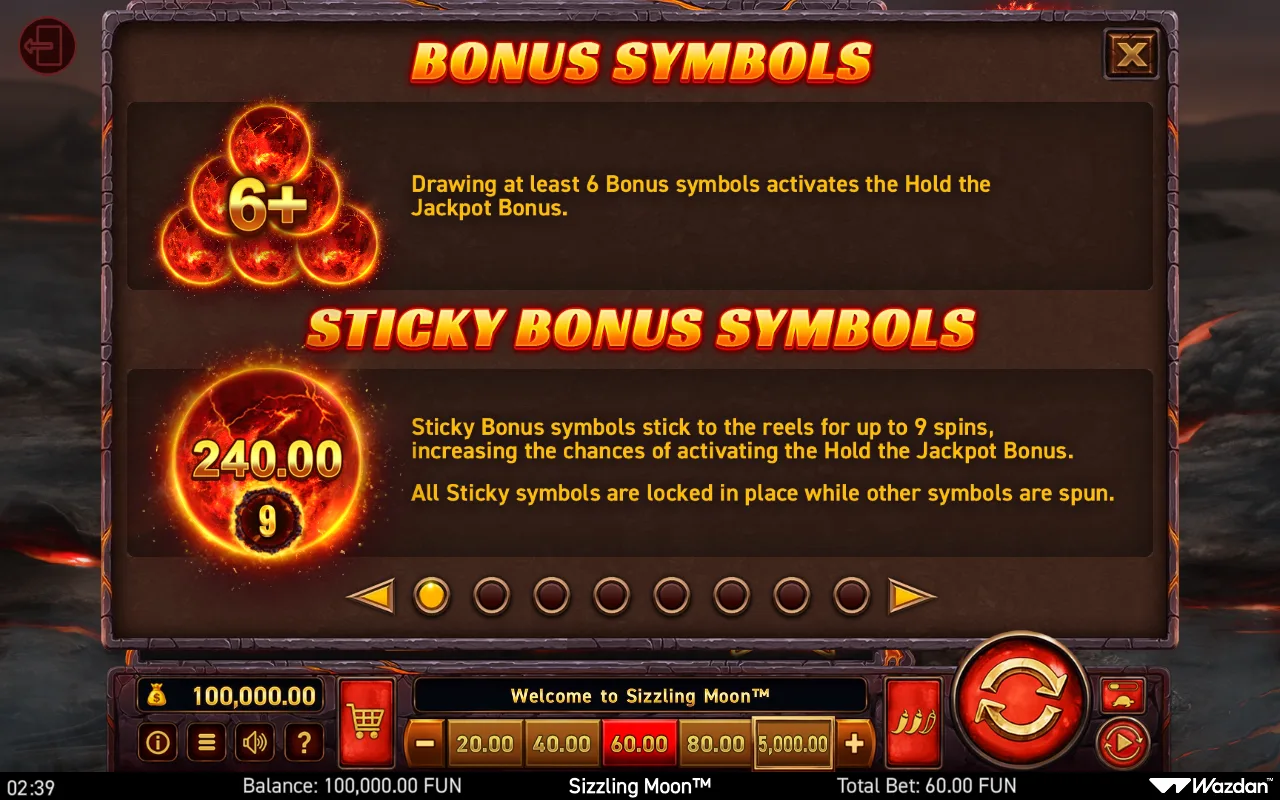 Sticky bonus symbols — Sizzling Moon