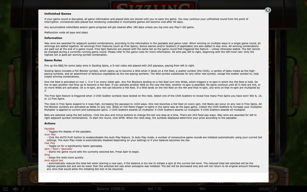 Game rules, page 2 — Sizzling Spins