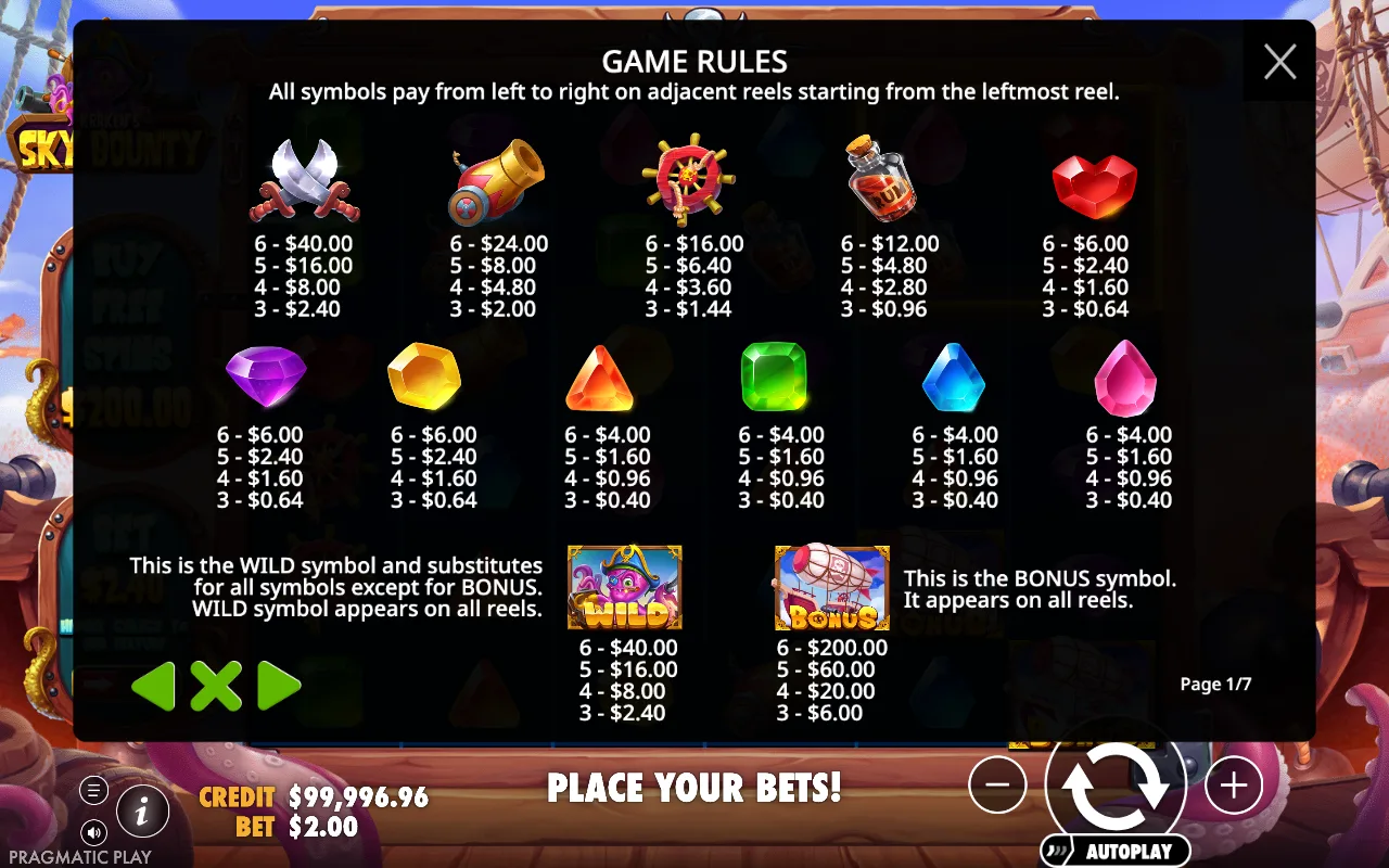 Game rules, page 1 — Sky Bounty