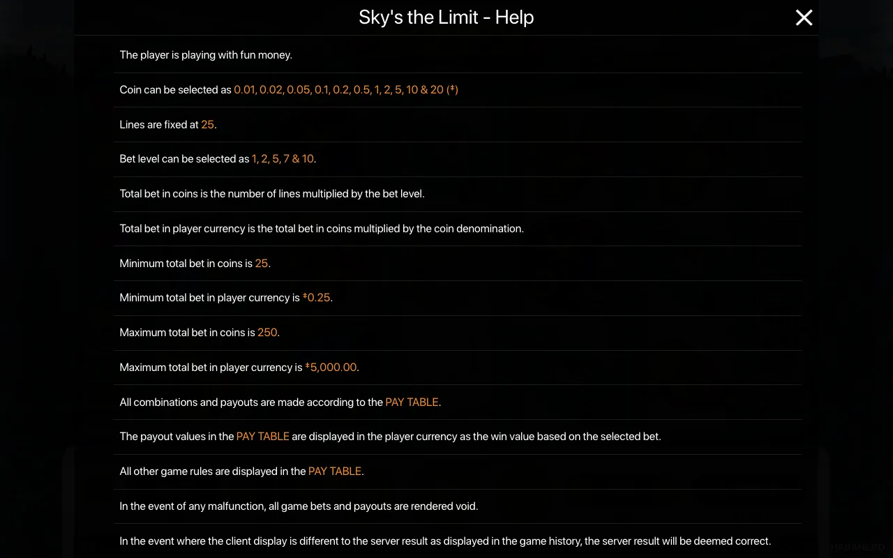 Spielregeln, Seite 1 — Skys The Limit