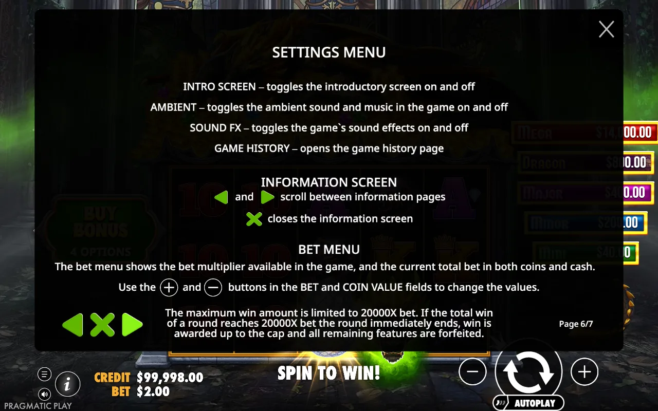 Settings menu — Sleeping Dragon Ultra Dark
