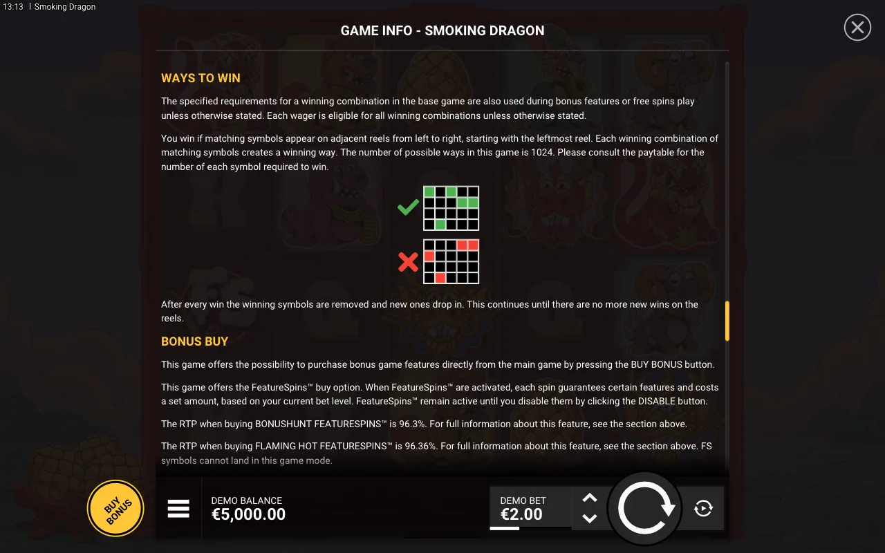 Ways to win — Smoking Dragon