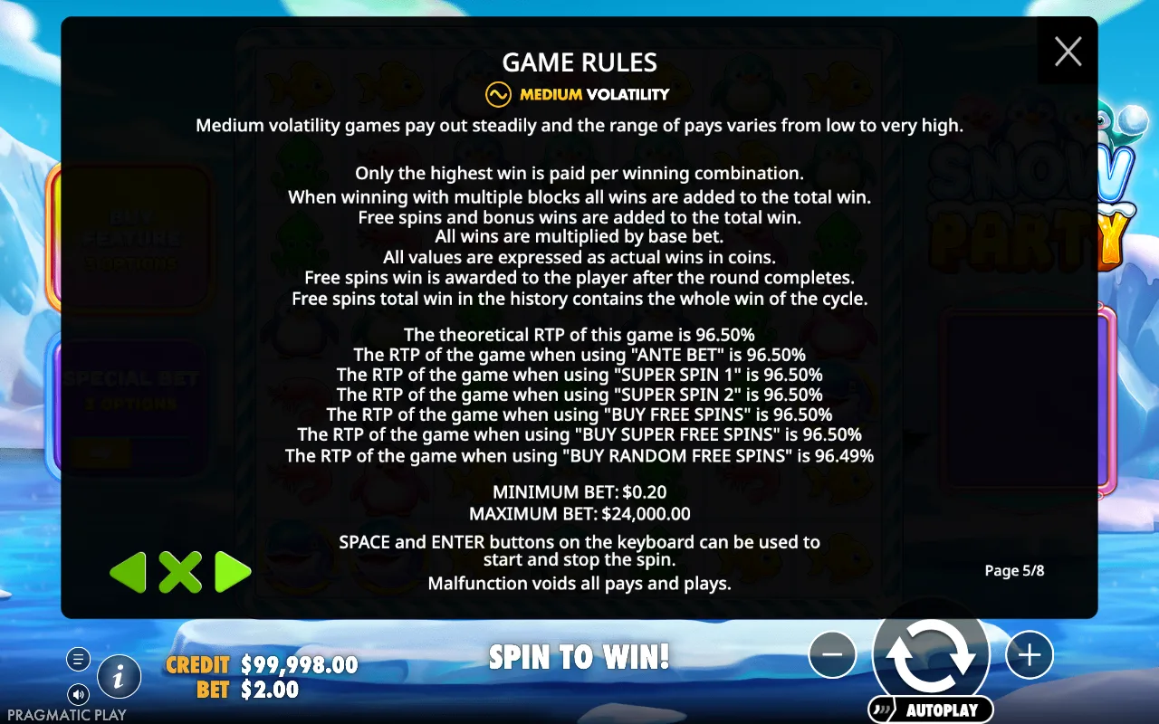 Game rules — Snow Party