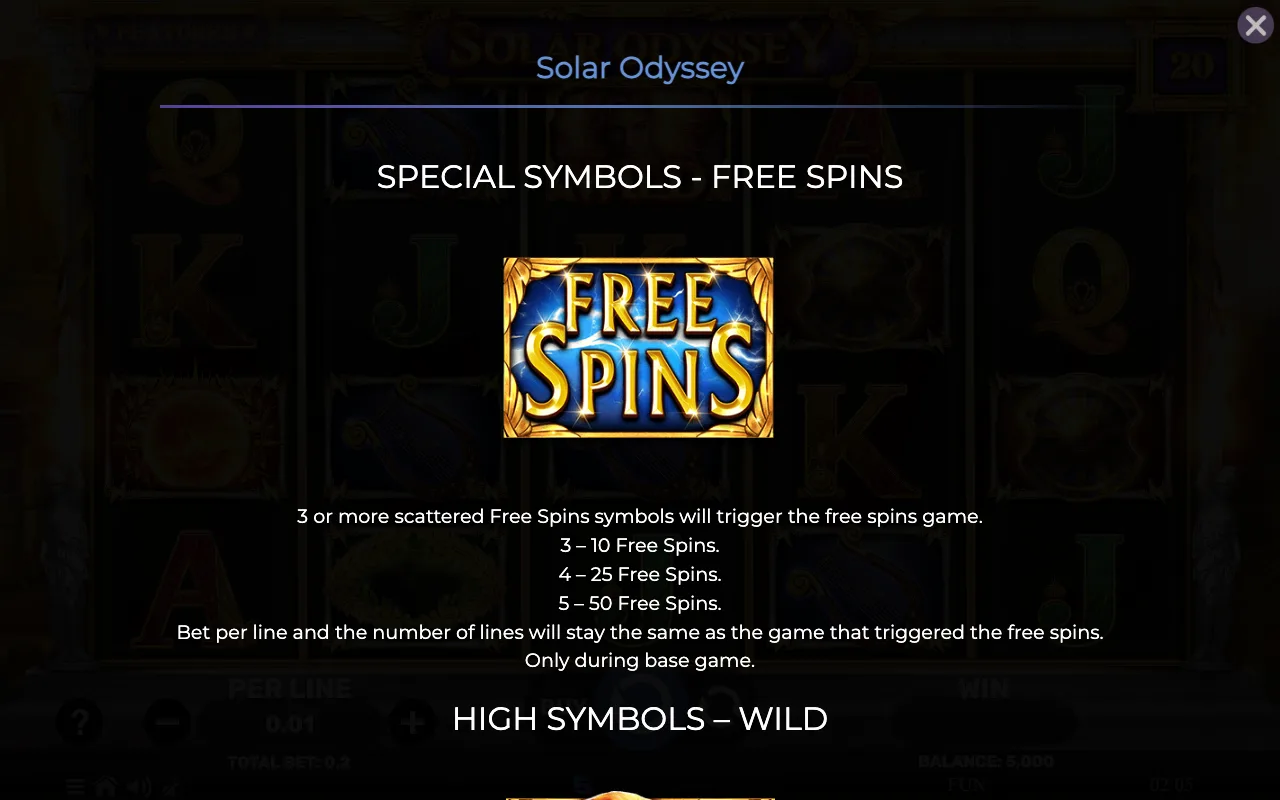 Special symbols - free spins — Solar Odyssey