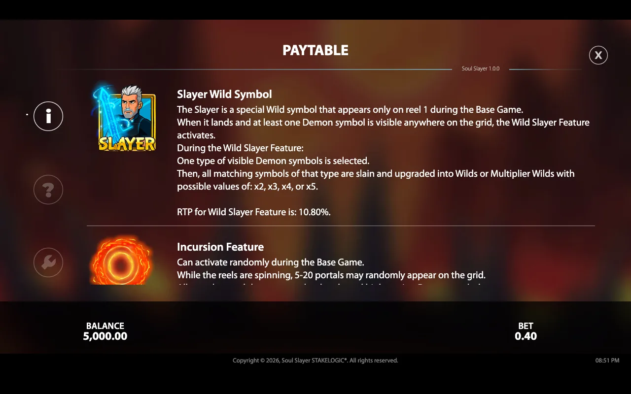 Paytable — Soul Slayer