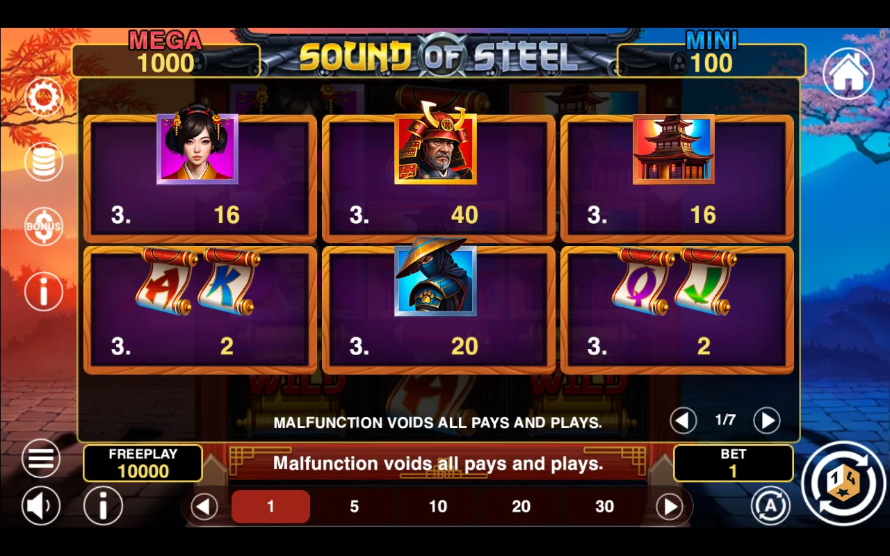 Game rules, page 1 — Sound of Steel Hold And Win