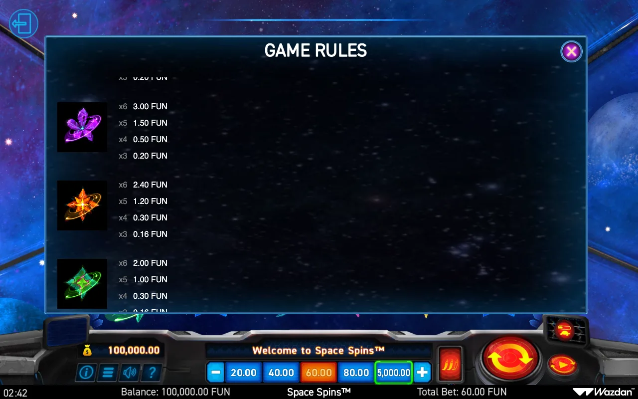 Game rules — Space Spins