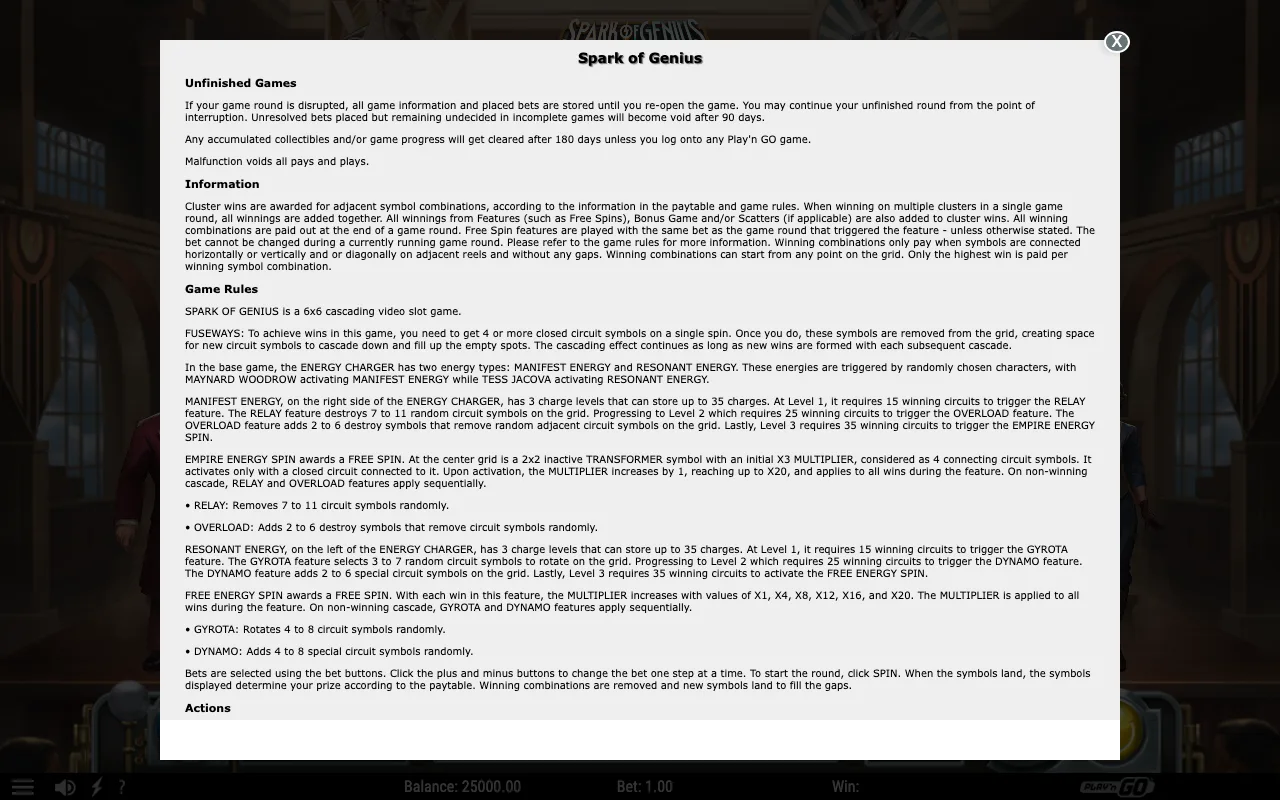 Game rules, page 1 — Spark of Genius