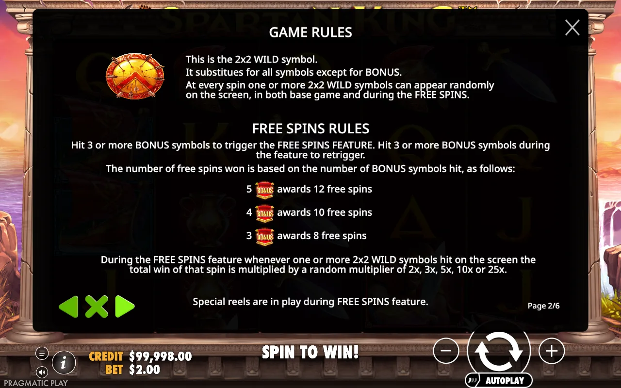 Free spins rules — Spartan King