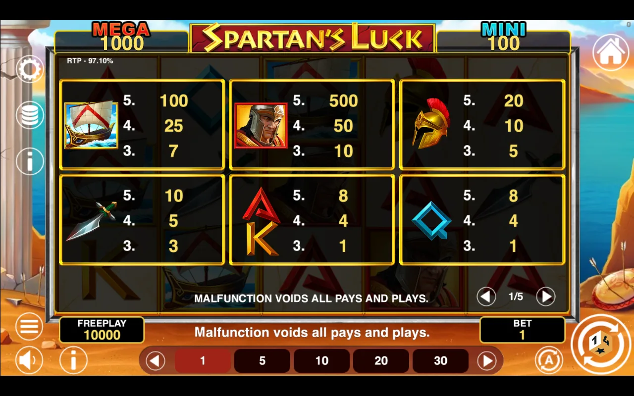 Game rules, page 1 — Spartans Luck Hold And Win