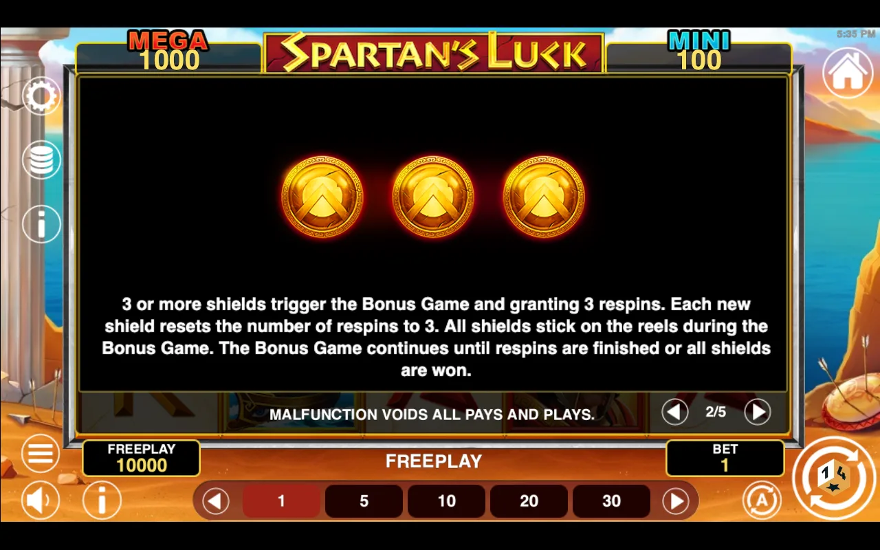 Game rules, page 2 — Spartans Luck Hold And Win