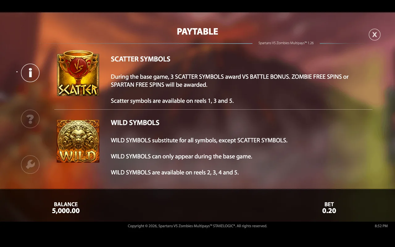 - paytable — Spartans vs Zombies Multipays