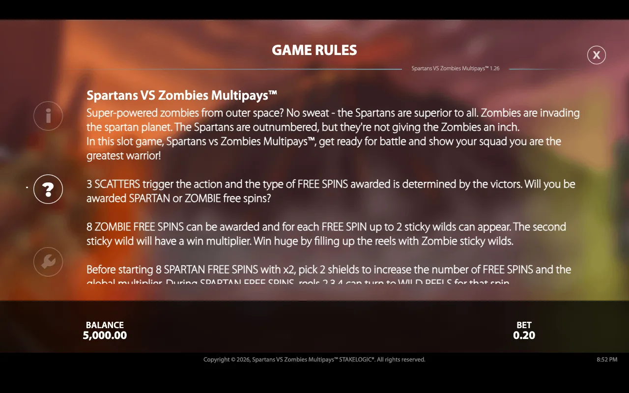 Game rules — Spartans vs Zombies Multipays
