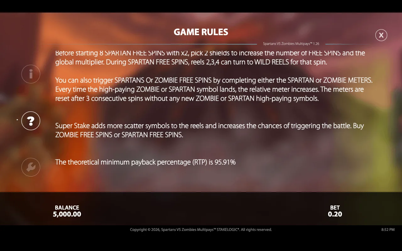 Game rules — Spartans vs Zombies Multipays