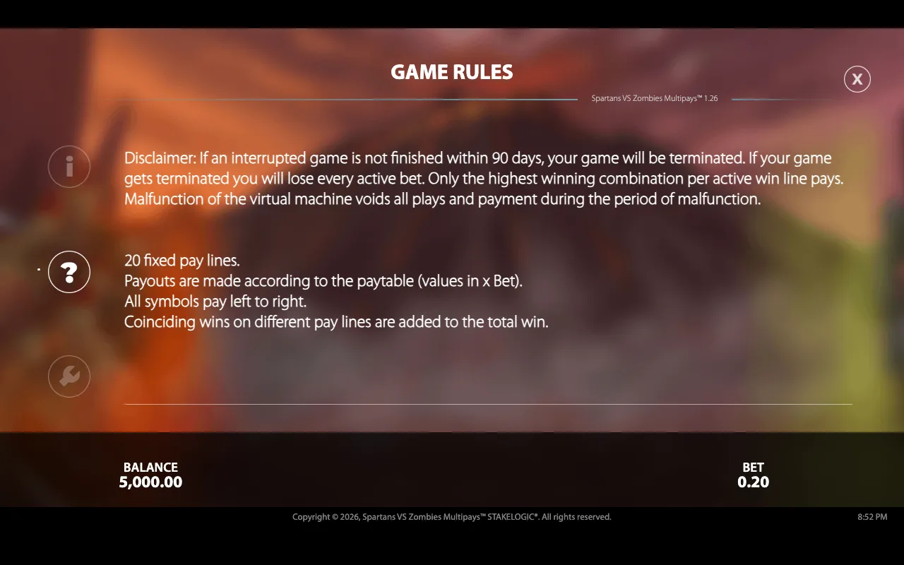 Game rules — Spartans vs Zombies Multipays