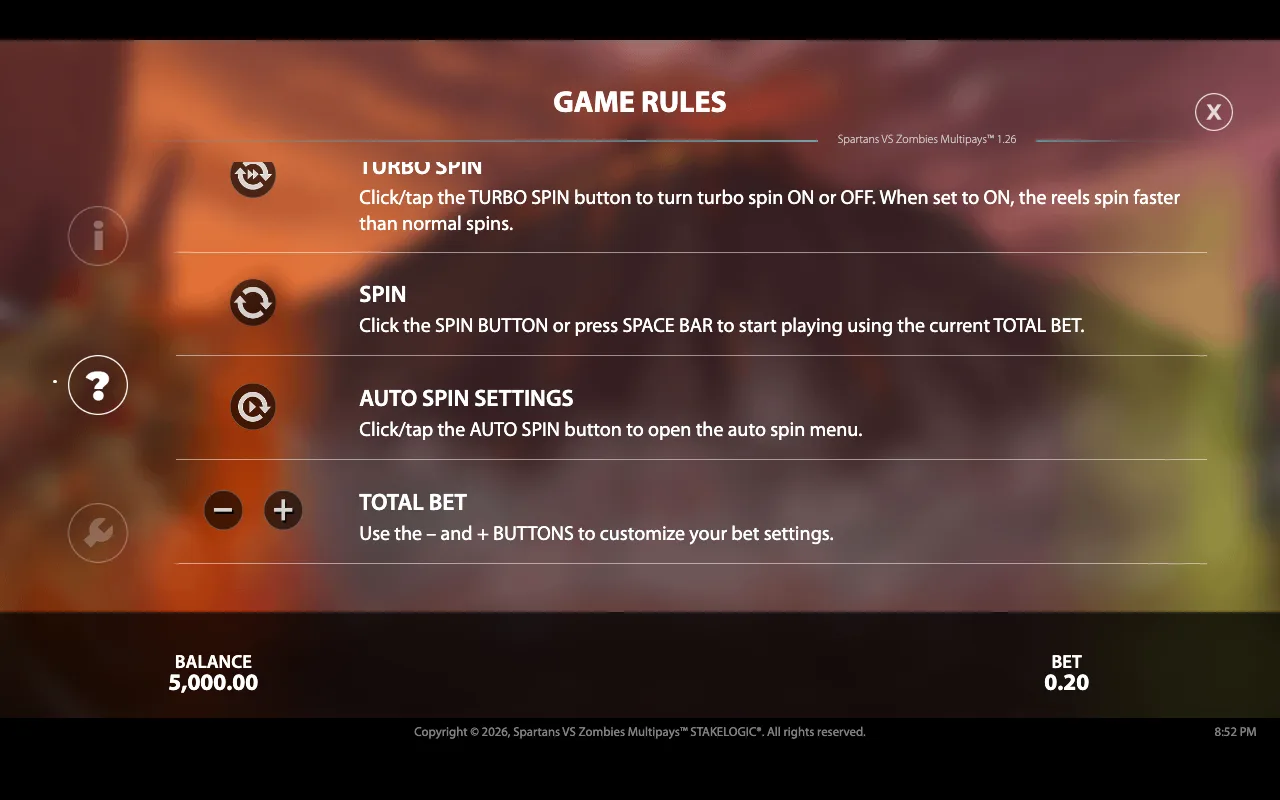 Game rules — Spartans vs Zombies Multipays