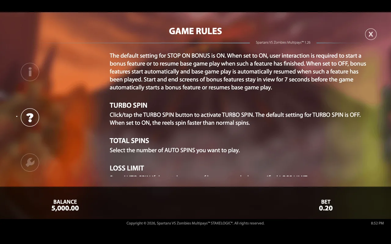 Game rules — Spartans vs Zombies Multipays