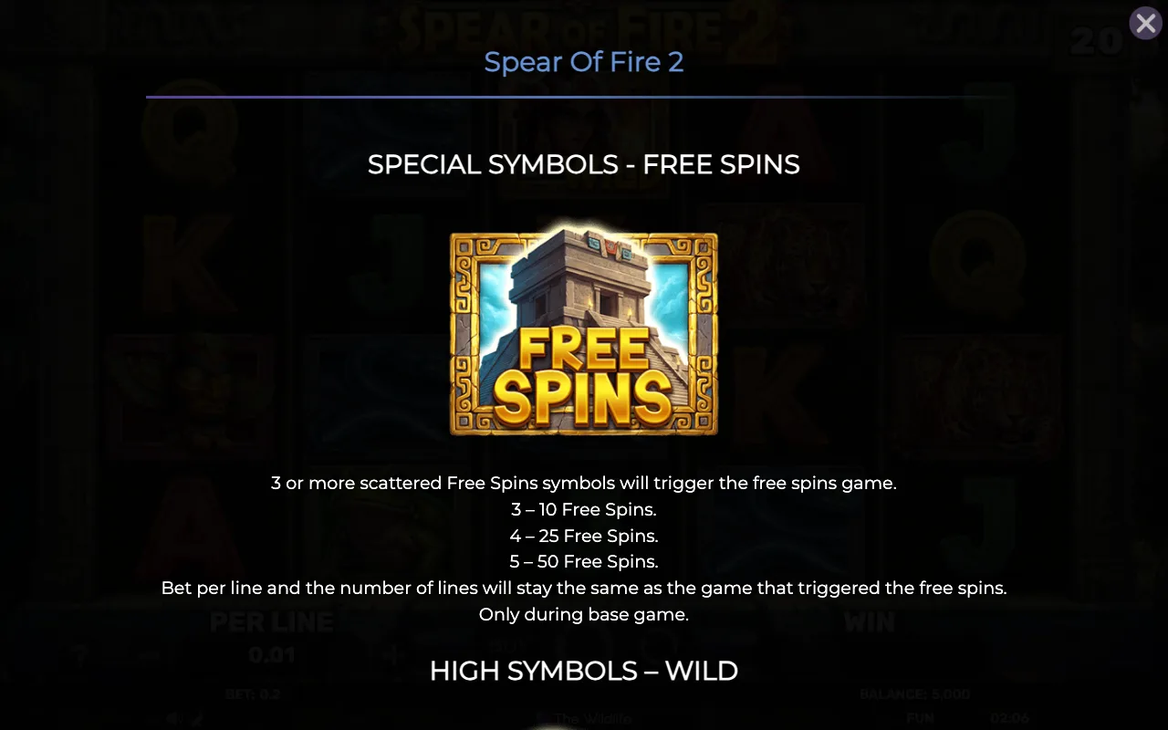 Special symbols - free spins — Spear of Fire 2