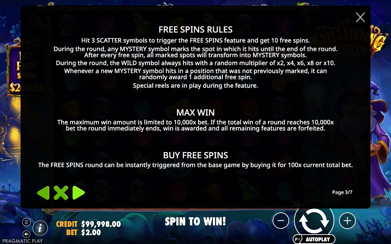 Free spins rules — Spellbinding Mystery