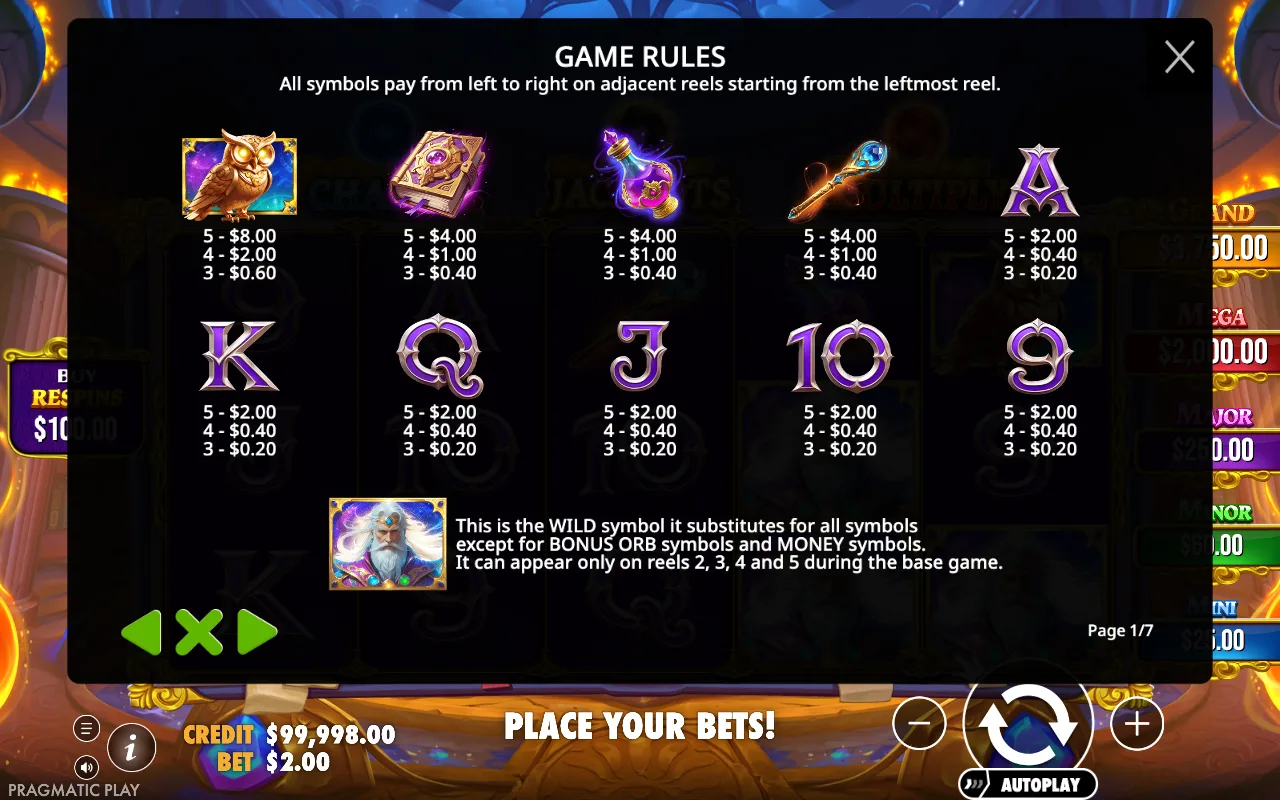 Game rules, page 1 — Spellmaster