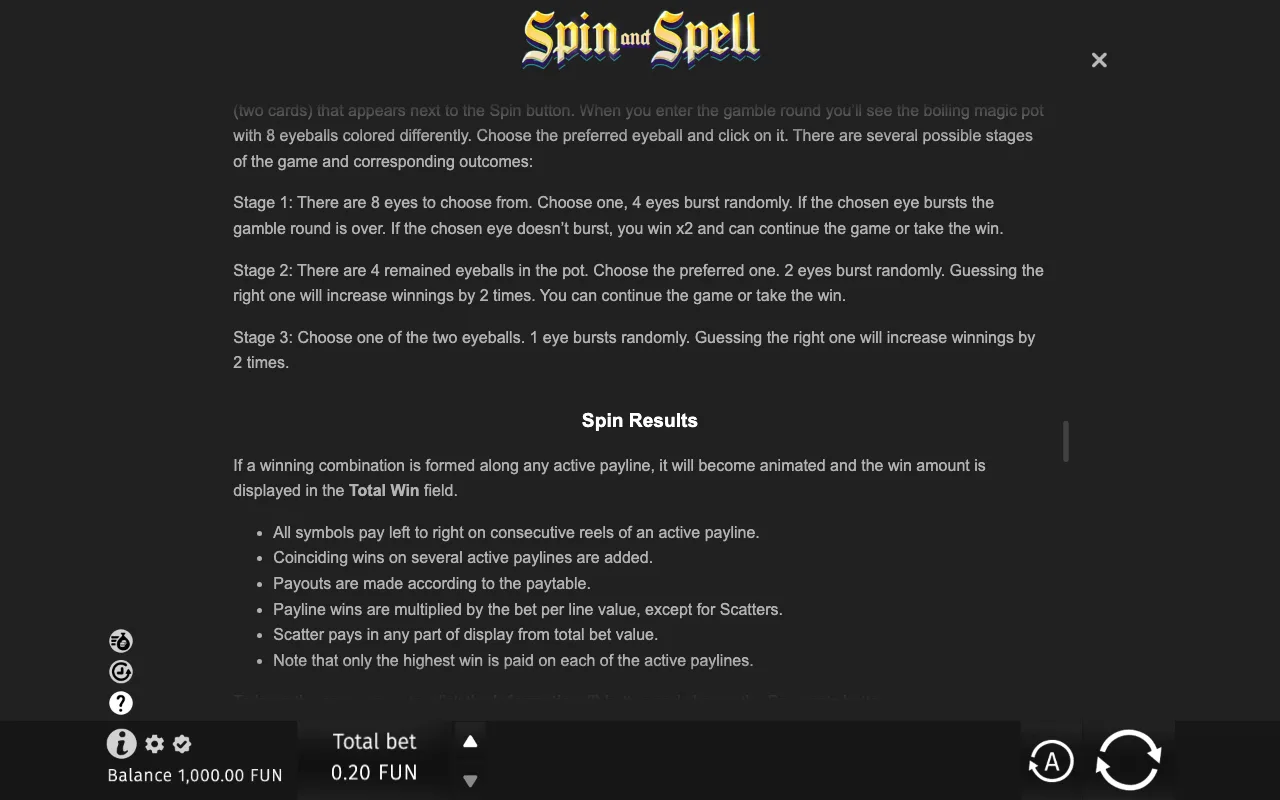 Game rules, page 8 — Spin and Spell