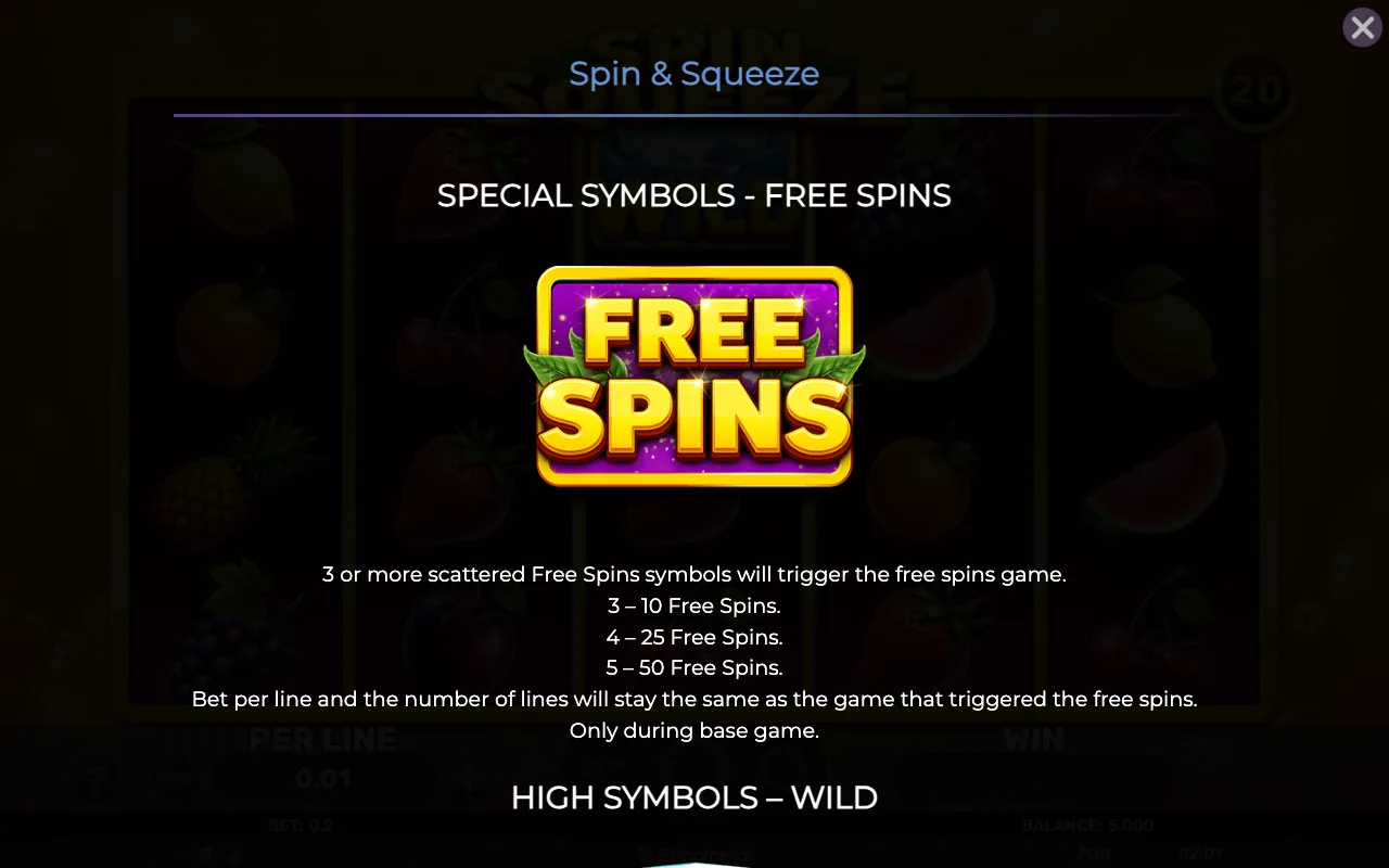 Special symbols - free spins — Spin Squeeze