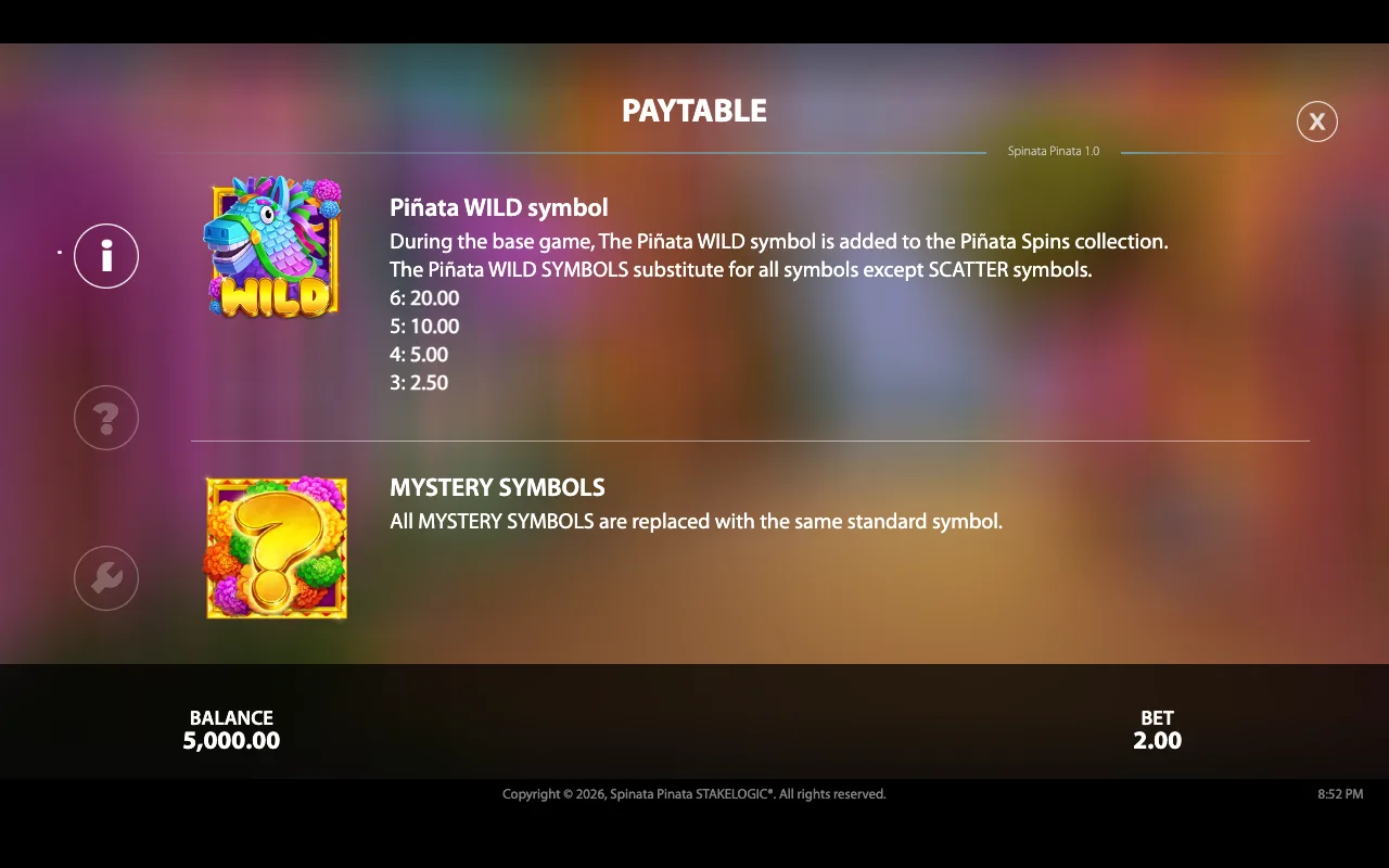 Paytable — Spinata Pinata