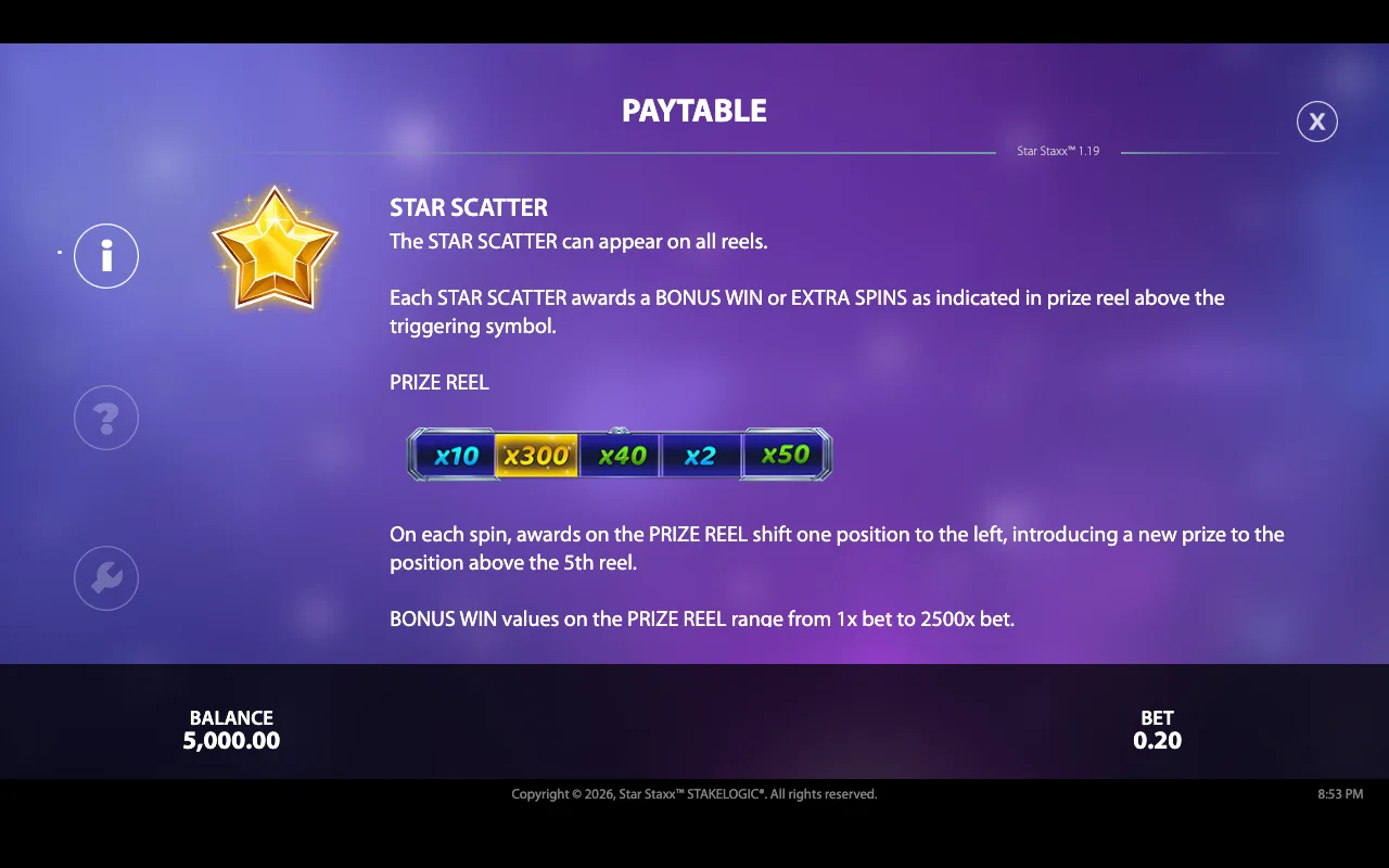 Paytable — Star Staxx