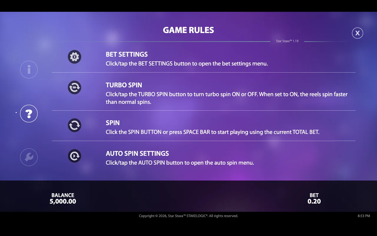 Game rules — Star Staxx
