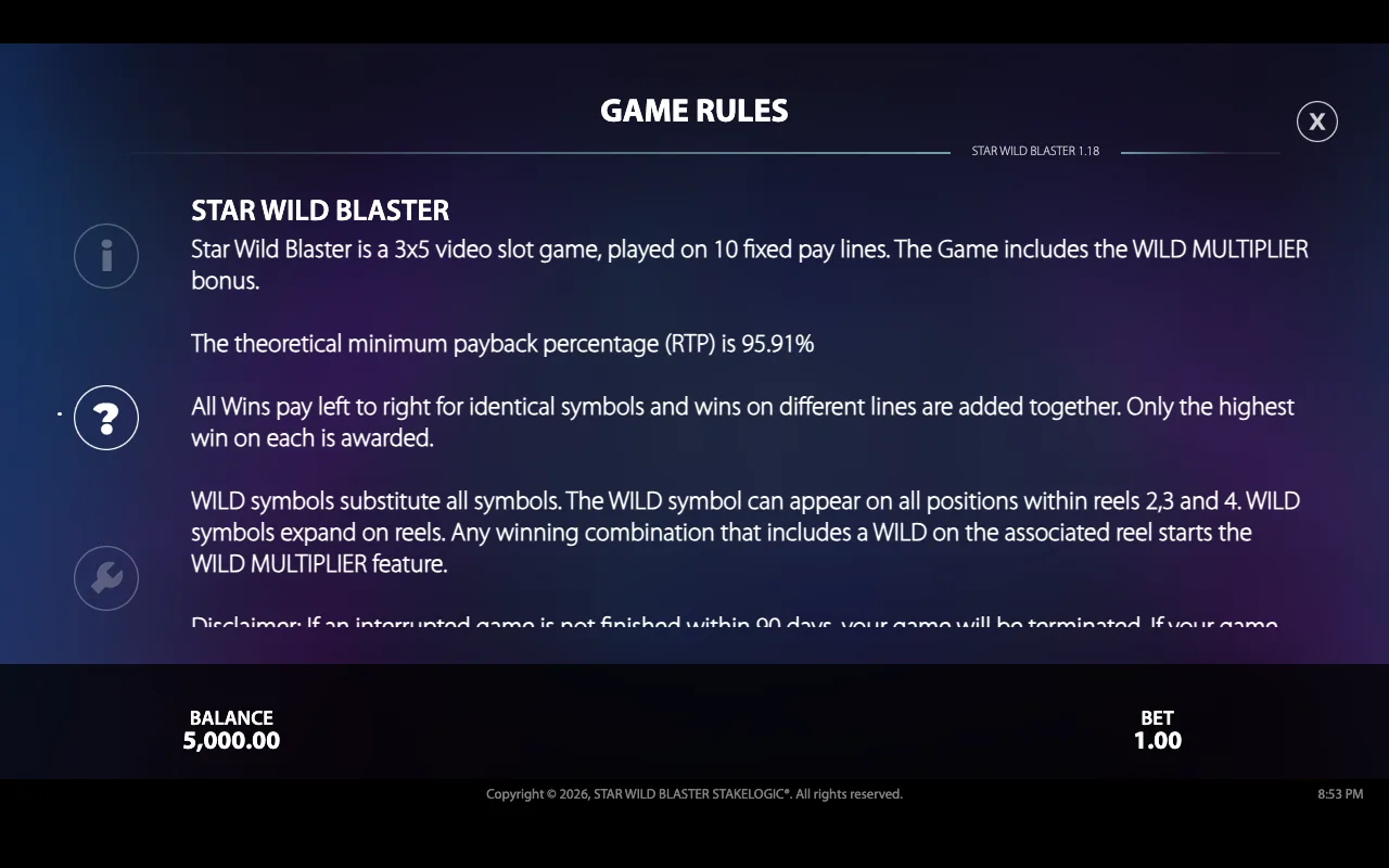 Game rules — Star Wild Blaster