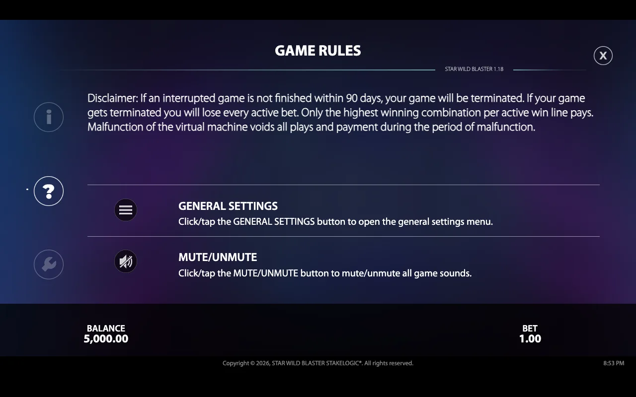 Game rules — Star Wild Blaster