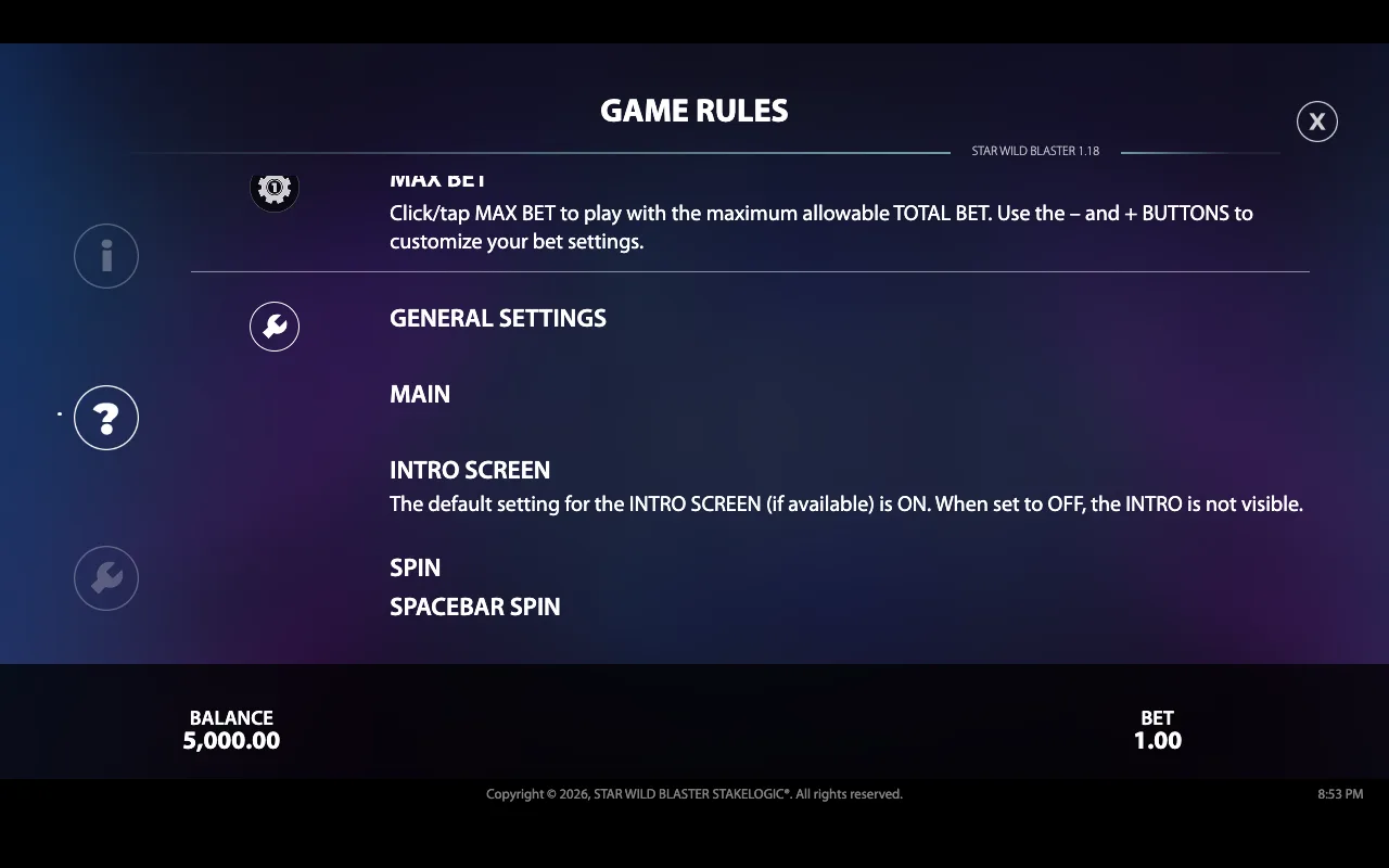 Game rules — Star Wild Blaster