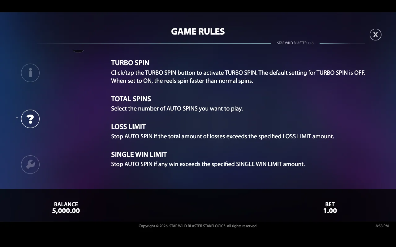 Game rules — Star Wild Blaster