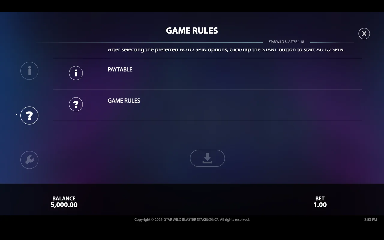 Game rules — Star Wild Blaster