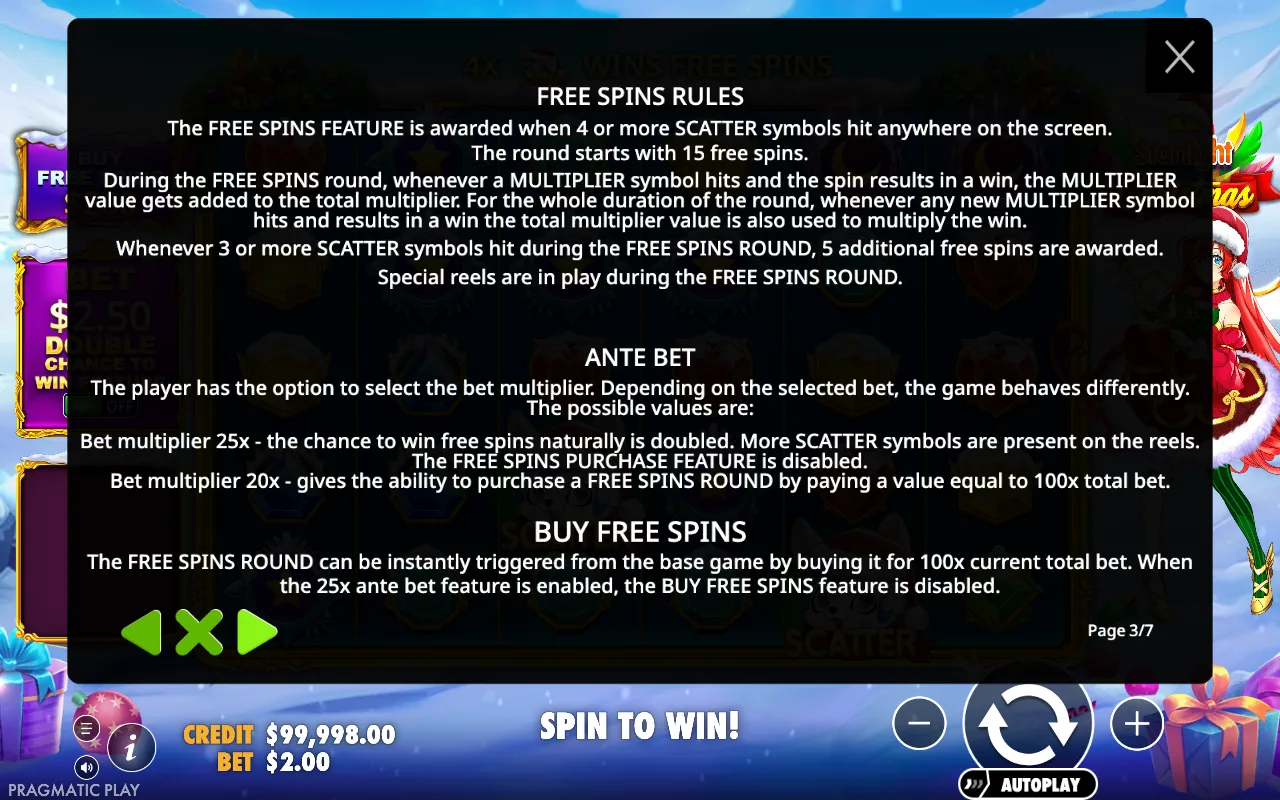 Free spins rules — Starlight Christmas