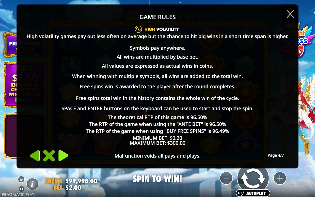 Game rules — Starlight Princess 1000