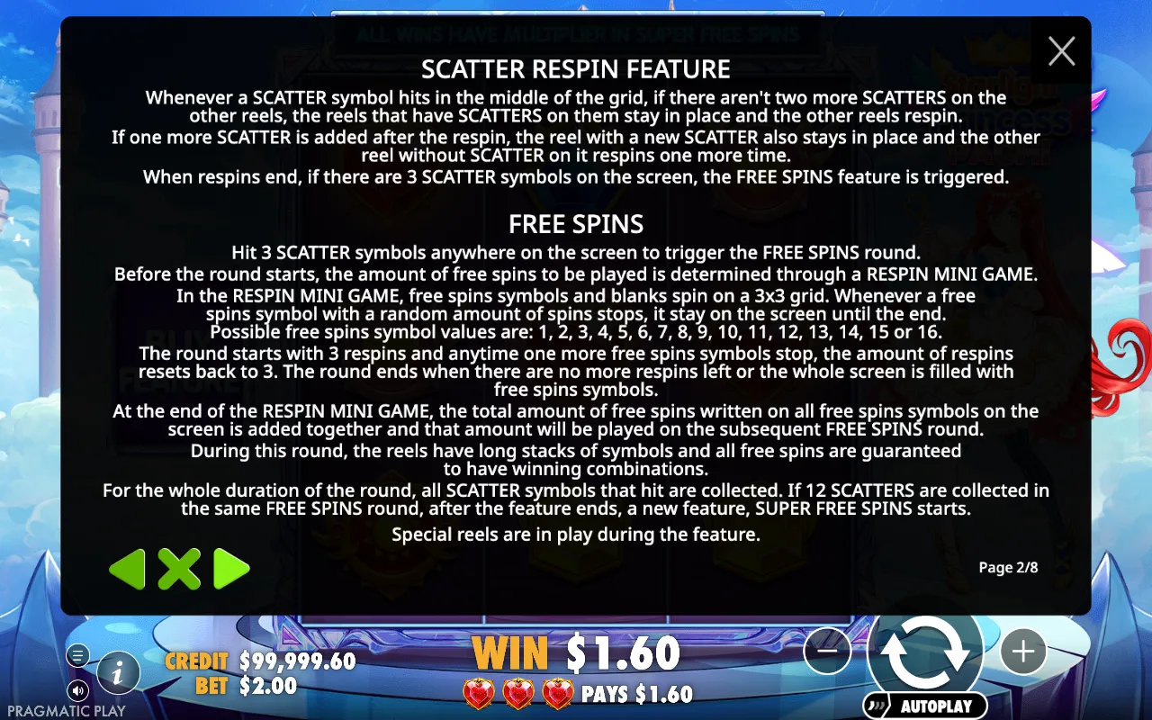 Scatter respin feature — Starlight Princess Pachi