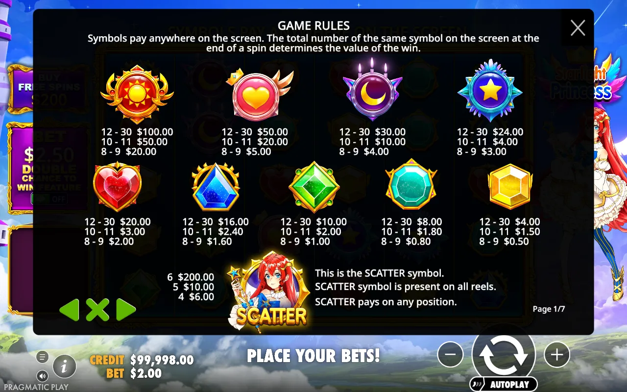 Game rules, page 1 — Starlight Princess
