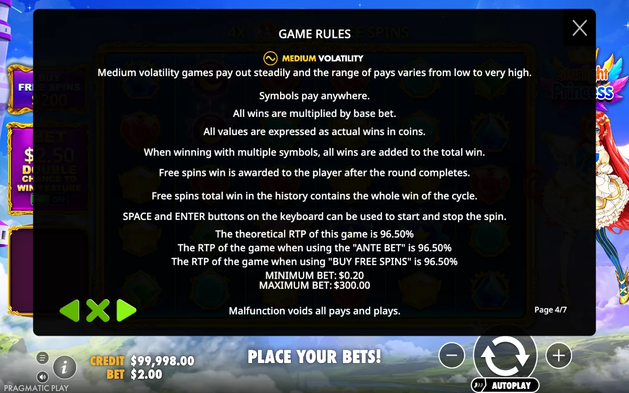 Game rules — Starlight Princess