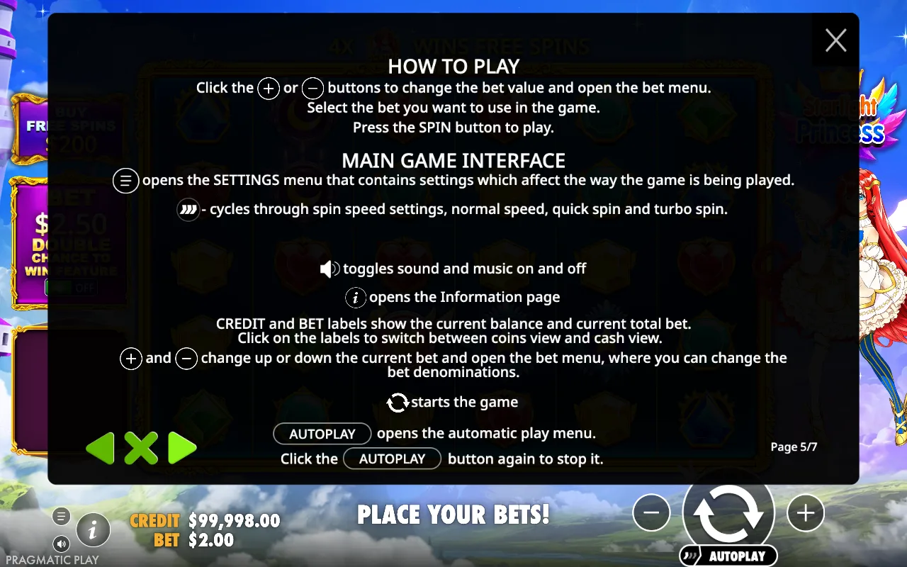 How to play — Starlight Princess