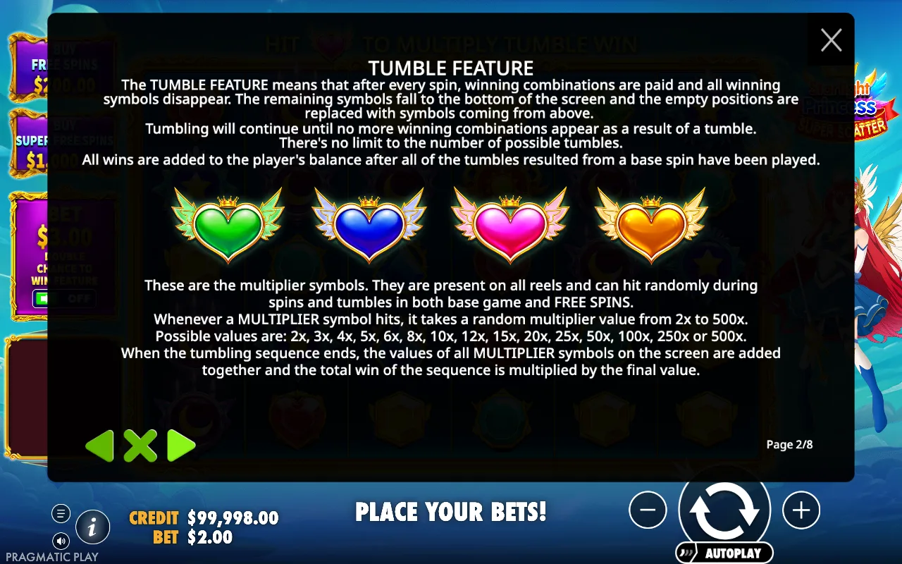 Tumble feature — Starlight Princess Super Scatter